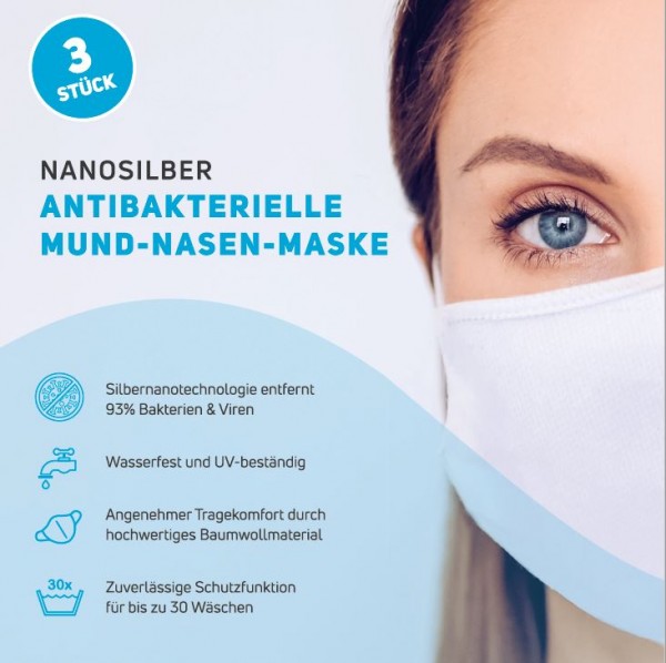 3x Antibakterielle Mund Nasen Maske Herren